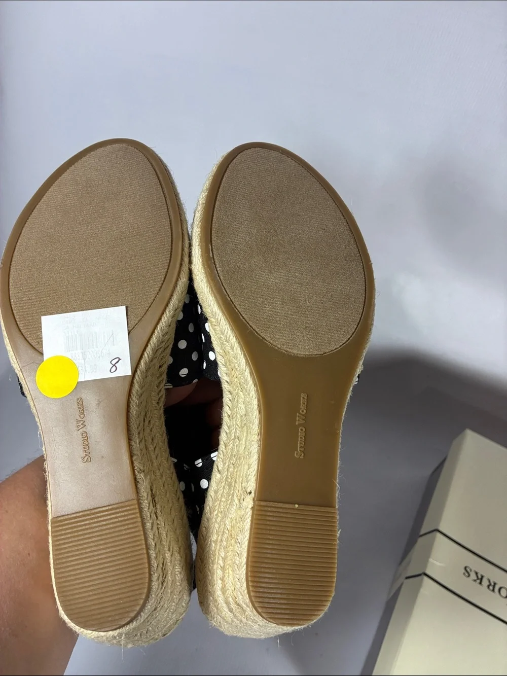 Studio Works Black and White Polka Dot Espadrille Wedge Slingbacks